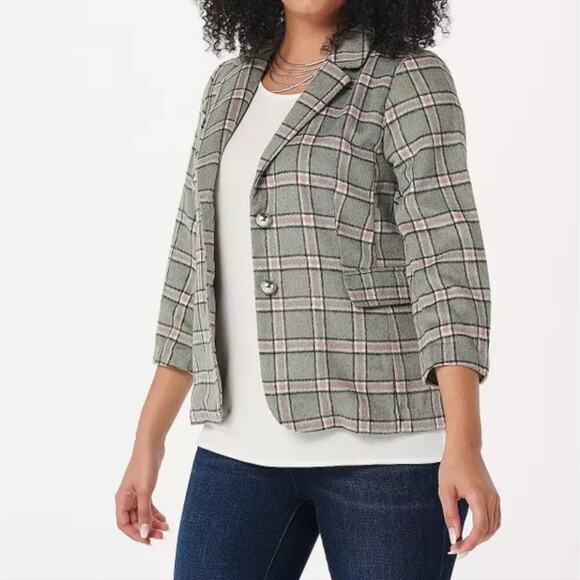 Laurie Felt Jackets & Blazers - Laurie Felt Pink and Grey Women Plaid Annabelle Cropped Blazer Size 4 New